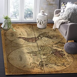 large modern area rug contemporary accent throw rug for living room, world map worldwide oval retro nautical kraft background anti fatigue non slip floor carpet comfort standing mat