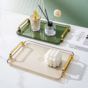 Acrylic Serving Tray with Handles Ottoman Coffee Table Tray, Decorative Trays for bar Living Room Bathroom Countertop 16x8.7x1.4 Inch (Amber)