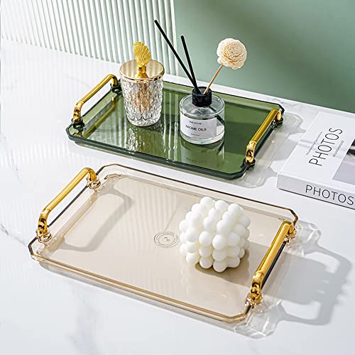 Acrylic Serving Tray with Handles Ottoman Coffee Table Tray, Decorative Trays for bar Living Room Bathroom Countertop 16x8.7x1.4 Inch (Amber)