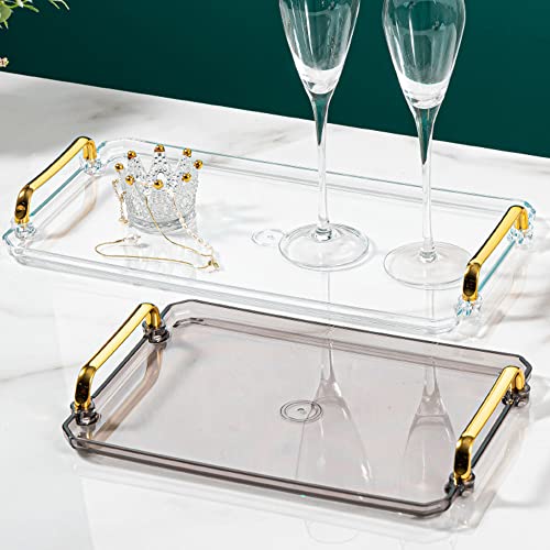 Acrylic Serving Tray with Handles Ottoman Coffee Table Tray, Decorative Trays for bar Living Room Bathroom Countertop 16x8.7x1.4 Inch (Amber)