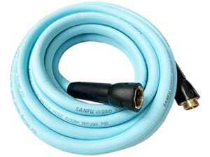 sanfu hybrid garden water hose 5/8 in. x 50 ft, 180psi, lightweight, flexible with swivel grip handle female and 3/4" ght solid brass fittings, drinking water hose for rv, azure(50')