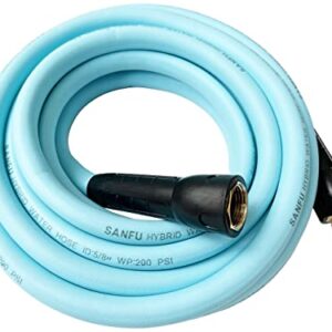 SANFU Hybrid Garden Water Hose 5/8 IN. X 50 FT, 180PSI, Lightweight, Flexible with Swivel Grip Handle Female and 3/4" GHT Solid Brass Fittings, Drinking Water Hose For RV, Azure(50')