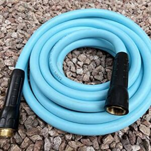 SANFU Hybrid Garden Water Hose 5/8 IN. X 50 FT, 180PSI, Lightweight, Flexible with Swivel Grip Handle Female and 3/4" GHT Solid Brass Fittings, Drinking Water Hose For RV, Azure(50')