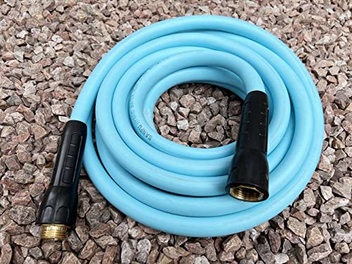 SANFU Hybrid Garden Water Hose 5/8 IN. X 50 FT, 180PSI, Lightweight, Flexible with Swivel Grip Handle Female and 3/4" GHT Solid Brass Fittings, Drinking Water Hose For RV, Azure(50')