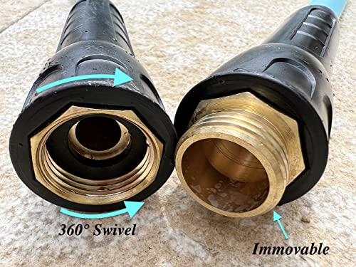 SANFU Hybrid Garden Water Hose 5/8 IN. X 50 FT, 180PSI, Lightweight, Flexible with Swivel Grip Handle Female and 3/4" GHT Solid Brass Fittings, Drinking Water Hose For RV, Azure(50')