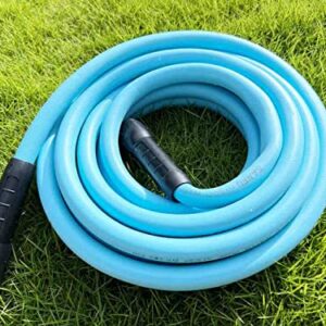 SANFU Hybrid Garden Water Hose 5/8 IN. X 50 FT, 180PSI, Lightweight, Flexible with Swivel Grip Handle Female and 3/4" GHT Solid Brass Fittings, Drinking Water Hose For RV, Azure(50')