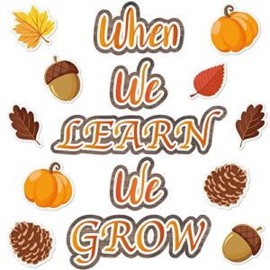 58 pcs fall cut outs pumpkin leaves acorns cut out with 100 glue point when we learn we grow colorful fall decorations for classroom bulletin border autumn thanksgiving wall decor