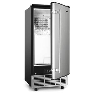 euhomy commercial ice maker machine, 80 lbs/day ice making stainless steel under counter ice maker with 24 lb storage, built-in freestanding ice maker for commercial and home use