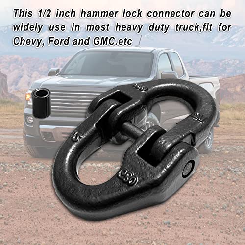 2 pc 1/2 inch Tow Hitch Safety Chain Hammer Lock with Chain Connector Link Hammerlock Coupling Link Grade 80, Black