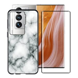 hgjtf phone case for zte axon 40 ultra (6.8") with 1 x tempered glass screen protector, black soft silicone anti-drop tpu bumper non-slip shell cover for zte axon 40 ultra - marble