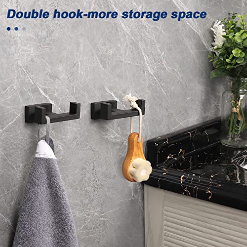 NearMoon Bath Double Towel Hook- SUS304 Stainless Steel Square Robe Towel Holder, Heavy Duty Rustproof Double Coat Hook for Bathroom Livingroom Kitchen Wall Mounted, 2 Pack (Matte Black)