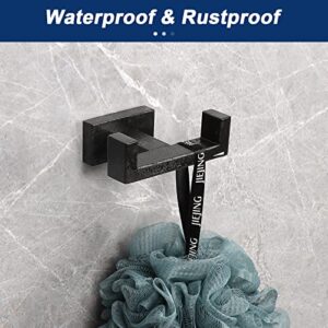 NearMoon Bath Double Towel Hook- SUS304 Stainless Steel Square Robe Towel Holder, Heavy Duty Rustproof Double Coat Hook for Bathroom Livingroom Kitchen Wall Mounted, 2 Pack (Matte Black)