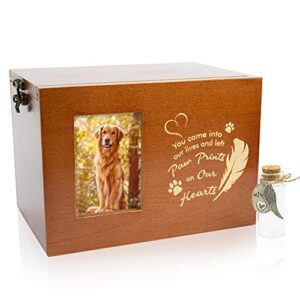 gagiland pet ashes keepsake box, pet urns for dogs or cats ashes with keepsake vial, funeral wooden pet cremation urns with photo frame, memorial urns for pet ashes dog cat (large)