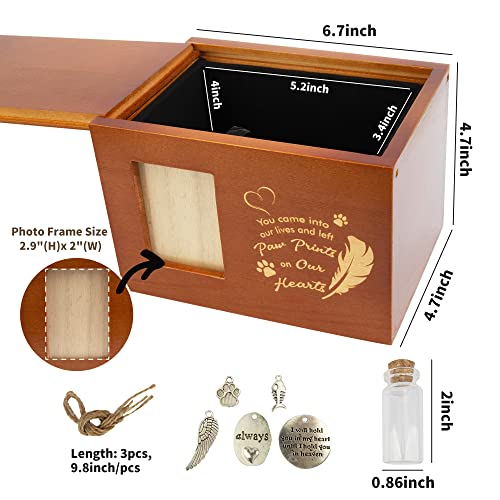 GAGILAND Pet Ashes Keepsake Box, Pet Urns for Dogs or Cats Ashes with Keepsake Vial, Funeral Wooden Pet Cremation Urns with Photo Frame, Memorial Urns for Pet Ashes Dog Cat (Large)