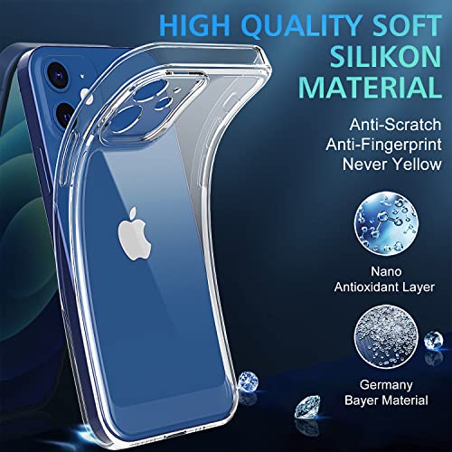 WISMURHI Crystal Clear Case for iPhone 12, [Never Yellow], [Camera Protection], [MagSafe Adaptation], Soft Slim Silicone Phone Cover Case, Shockproof iPhone 12 Case Protective Transparent, 6.1''