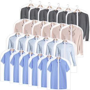 chumia 25 pcs garment bags for hanging clothes storage, 24 x 32 inch clear plastic clothes covers dust proof suit cover dress garment bags with full zipper for travel closet kids/ adult short clothes