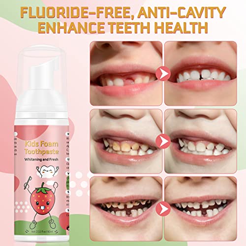 Foam Toothpaste Kids, Toddler Toothpaste with Low Fluoride, Kids Foam Toothpaste for U Shaped Toothbrush Electric Toothbrush, Foam Toothpaste for Children Kids Ages 3 Plus (Watermelon+Strawberry)