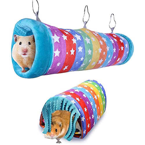 HOMEYA Guinea Pig Tunnel Kit,Pet Hideout Play Tube Hideaway Bedding+Small Animal Hammock&Cozy Bed Nest,Funny Toys and Cage Accessories for Ferret Rat Hamster Squirrel Chinchilla Sugar Glider-Rainbow