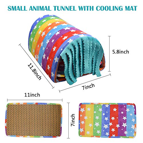 HOMEYA Guinea Pig Tunnel Kit,Pet Hideout Play Tube Hideaway Bedding+Small Animal Hammock&Cozy Bed Nest,Funny Toys and Cage Accessories for Ferret Rat Hamster Squirrel Chinchilla Sugar Glider-Rainbow