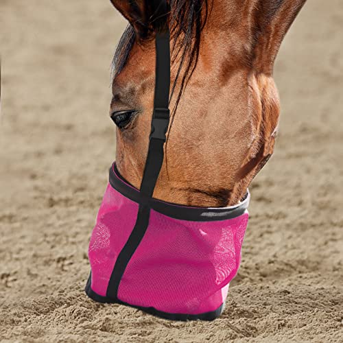 Harrison Howard Horse Muzzle Feed Bag Durable Nylon Mesh Grain Feed Bag with Adjustable Strap Rose Red Medium