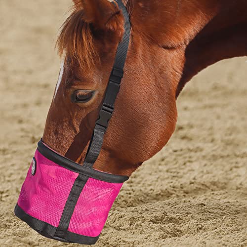 Harrison Howard Horse Muzzle Feed Bag Durable Nylon Mesh Grain Feed Bag with Adjustable Strap Rose Red Medium