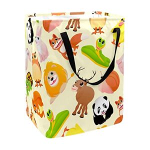 Laundry Baskets with Handles Foldable Fun Animals Print Storage Hamper for Adult Kids Teen Bedrooms Bathroom Dirty Clothes Sorter