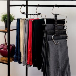 [Upgrade] Pant Organizer for Closet (2 PK) Multi-Functional Pants Rack with Stopper Horizontal/Versatile Collapsible Pants Hangers for Closet Pants Hangers Space Saving