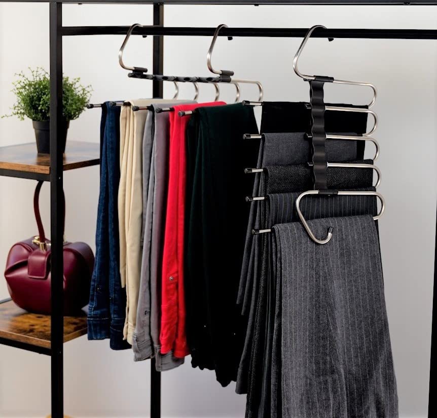 [Upgrade] Pant Organizer for Closet (2 PK) Multi-Functional Pants Rack with Stopper Horizontal/Versatile Collapsible Pants Hangers for Closet Pants Hangers Space Saving