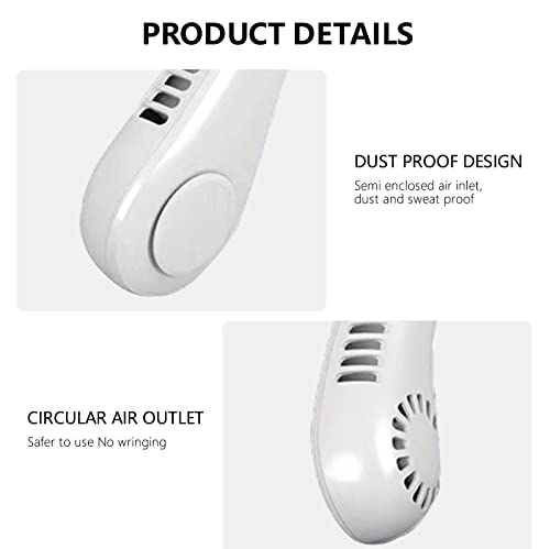 Portable Neck Fan, Hands Free Bladeless Fan, Rechargeable Battery Operated Wearable Personal Fan, Leafless, Rechargeable, Headphone Design, USB Powered Desk Fan,3 Speeds, White