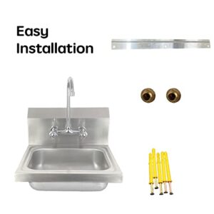 ERUPTA 304# Stainless steel basin Commercial Wall Mount Hand Sink 17'' x 15'' for Public places, restaurants, schools, kitchens and homes