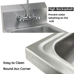 ERUPTA 304# Stainless steel basin Commercial Wall Mount Hand Sink 17'' x 15'' for Public places, restaurants, schools, kitchens and homes