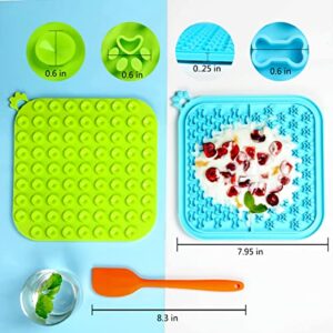 Lick Mat for Dogs 2 Pack Non-Slip Slow Feeders Licking Mat with Suction Cups for Anxiety Relief Include One Spatula for Scooping Out Dog Treat&Cat Food (Blue&Green)