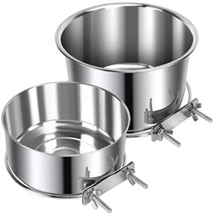 Yummy Sam 2 Pcs Large Pet Dog Food Water Bowl for Cage Stainless Steel Non-Spill Kennel Hanging Cats Bowls with Clamp Holder Crate Feeder Dish for Medium Large Dogs Huge Pets (7.1x3.5'' & 6.3x2.6'')