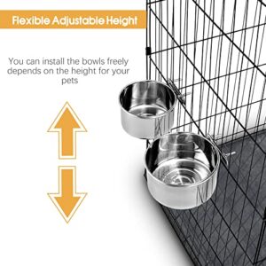 Yummy Sam 2 Pcs Large Pet Dog Food Water Bowl for Cage Stainless Steel Non-Spill Kennel Hanging Cats Bowls with Clamp Holder Crate Feeder Dish for Medium Large Dogs Huge Pets (7.1x3.5'' & 6.3x2.6'')