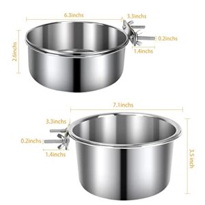 Yummy Sam 2 Pcs Large Pet Dog Food Water Bowl for Cage Stainless Steel Non-Spill Kennel Hanging Cats Bowls with Clamp Holder Crate Feeder Dish for Medium Large Dogs Huge Pets (7.1x3.5'' & 6.3x2.6'')