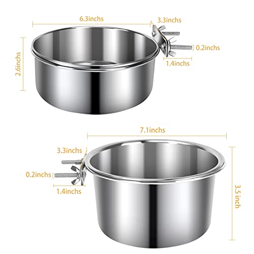 Yummy Sam 2 Pcs Large Pet Dog Food Water Bowl for Cage Stainless Steel Non-Spill Kennel Hanging Cats Bowls with Clamp Holder Crate Feeder Dish for Medium Large Dogs Huge Pets (7.1x3.5'' & 6.3x2.6'')