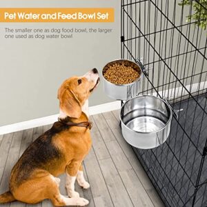 Yummy Sam 2 Pcs Large Pet Dog Food Water Bowl for Cage Stainless Steel Non-Spill Kennel Hanging Cats Bowls with Clamp Holder Crate Feeder Dish for Medium Large Dogs Huge Pets (7.1x3.5'' & 6.3x2.6'')