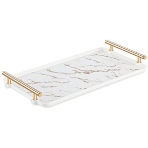 ottoman coffee table serving tray, large white ceramic decorative trays for coffee table, entryway table, console table, kitchen island, organizer vanity tray for jewelry & perfume (gold foiling)