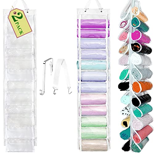 ZKDYNJ 2 Pack Leggings Storage Organizer, Hanging Legging Organizer for Closet, Clothes Portable Closets Roll Holder with 24 Pocket, Space Saver Closet Storage Organization