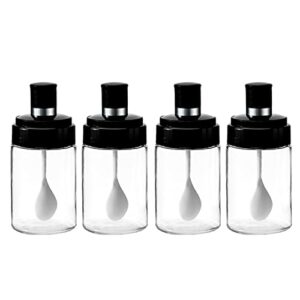 kitchen clear glass spice jars seasonning box set of 4 with spoons, seasoning containers bottles with black cap,10oz for home and kitchen (4)