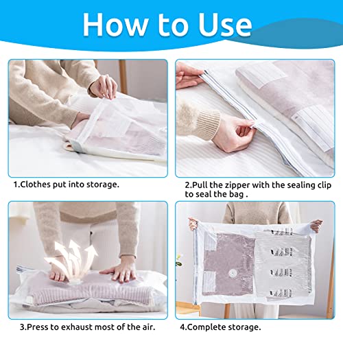 COSadiman Vacuum Storage Bags Space Saver Bags with Hand Pump, 6 PCS Plain/Flat Heavy Duty Space-saving Storage Bags,Vacuum Sealed Bags for Beddings Quilt Clothes Blankets Comforters Closet Organizers, Save Up 80% Space (Medium, Transparent)