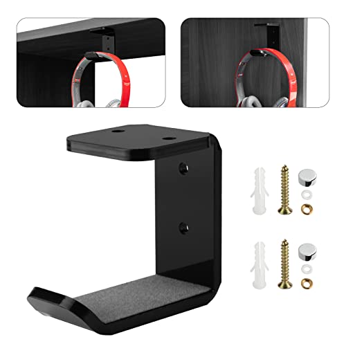 Cosmos 2 Pcs Headphone Hanger Mount Under-Desk Headset Hanger Hook Earphone Holder Wall Mount Hooks with Adhesive Tape & Screw Set Compatible with PC Gaming DJ Headset, Acrylic (Solid Black)