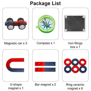 MakerFocus Science Magnet Kits for Kids:Educational Magnet Science Projects STEM Magnets Experiment Tools Physics Lab Magnet Kits Includes Bar/Ring/Horseshoe/Compass/Magnetic Iron Powder, White