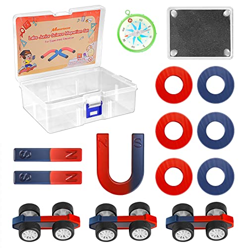 MakerFocus Science Magnet Kits for Kids:Educational Magnet Science Projects STEM Magnets Experiment Tools Physics Lab Magnet Kits Includes Bar/Ring/Horseshoe/Compass/Magnetic Iron Powder, White