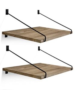 maxpeuvon deep floating shelves, 12" deep wood wall mounted shelf rustic large storage rack for home decor disply, cat hanging organizer for bedroom bathroom kitchen living room laundry, set of 2