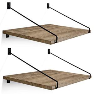 Maxpeuvon Deep Floating Shelves, 12" Deep Wood Wall Mounted Shelf Rustic Large Storage Rack for Home Decor Disply, Cat Hanging Organizer for Bedroom Bathroom Kitchen Living Room Laundry, Set of 2