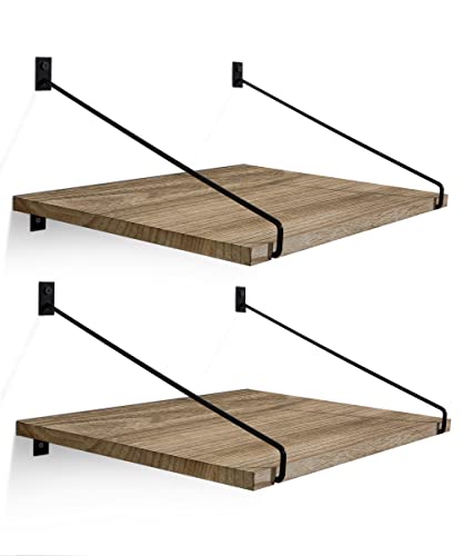 Maxpeuvon Deep Floating Shelves, 12" Deep Wood Wall Mounted Shelf Rustic Large Storage Rack for Home Decor Disply, Cat Hanging Organizer for Bedroom Bathroom Kitchen Living Room Laundry, Set of 2