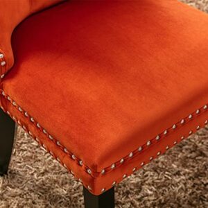 LZ LEISURE ZONE Velvet Dining Chairs Set of 2, Upholstered Accent Chairs with Button Tufted, Nailhead Trim and Back Ring Pull, Orange, Seat Height 20"