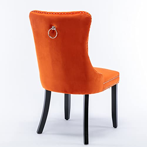 LZ LEISURE ZONE Velvet Dining Chairs Set of 2, Upholstered Accent Chairs with Button Tufted, Nailhead Trim and Back Ring Pull, Orange, Seat Height 20"