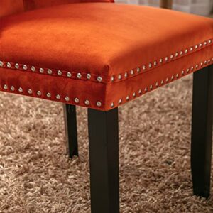 LZ LEISURE ZONE Velvet Dining Chairs Set of 2, Upholstered Accent Chairs with Button Tufted, Nailhead Trim and Back Ring Pull, Orange, Seat Height 20"